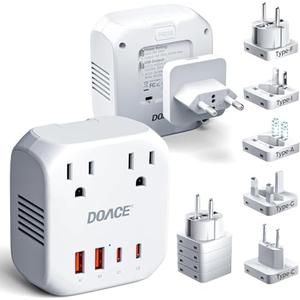 Upgraded 2000W Voltage Converter US to Europe for Hair Dryer- DOACE 220V to 110V Converter for European Travel, Power Converter Adapter Combo with 2 PD/2 QC & UK/AU/US/IT/European Travel Plug Adapters