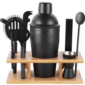 Cocktail Shaker Set Stainless Steel Bartending Kit 18.6oz Cocktail Bar Set Cocktail Mix Drink Making Kit Professional Bar and Home Drink Bar Tools for Bartender (Matte Black, 9Pcs)