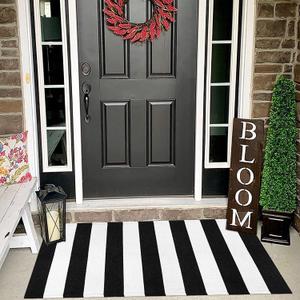 Black and White Striped Rug (23.6"x51.2"), Front Door Welcome Outdoor Mat,Christmas Decor Indoor & Outdoor Striped Rugs for Layered Door Mats/Kitchen/Farmhous (Christmas Porch Decor)