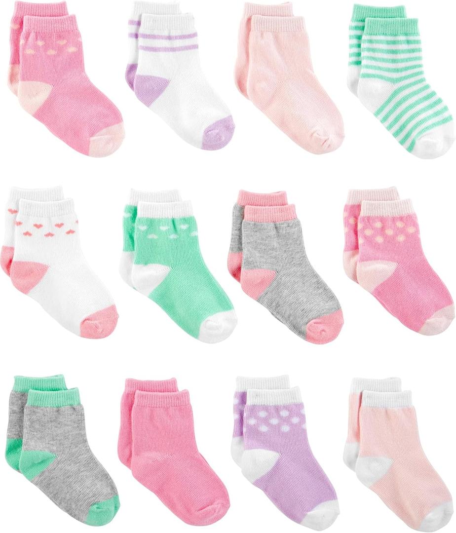 Simple Joys by Carter's baby-boys 12-pack Socks (0-3 Months, Pink/Purple/Mint Green)