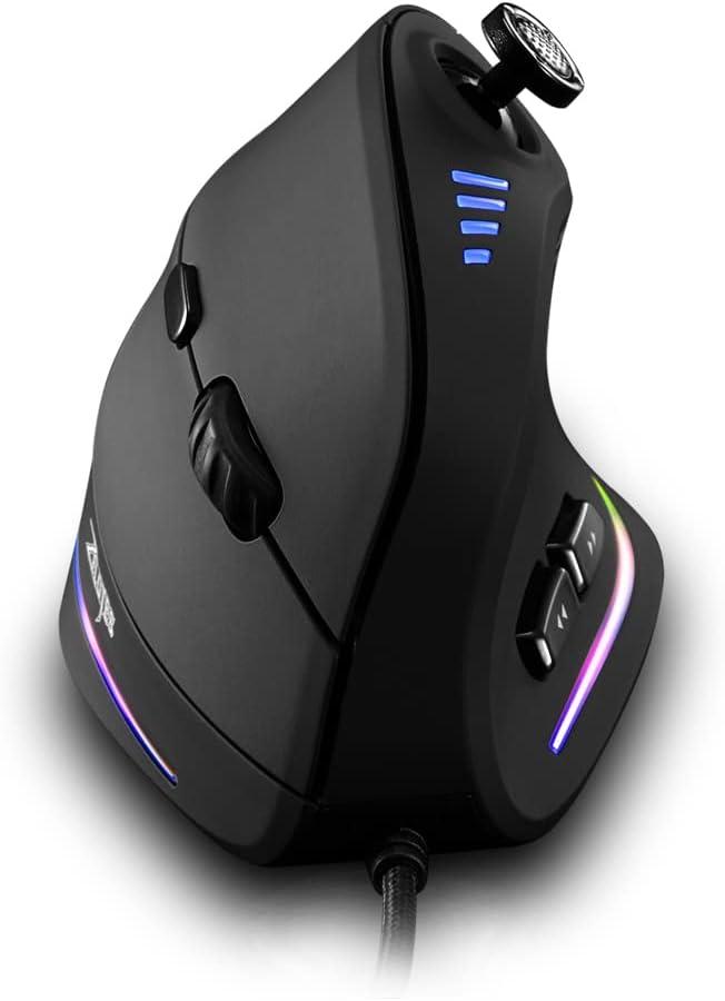 zelotes Wired Gaming Mouse with Joystick,10000DPI,11 Programmable Buttons, RGB, USB Optical Corded Vertical Ergonomic Mouse, Mice for Laptop, PC, Mac, Black
