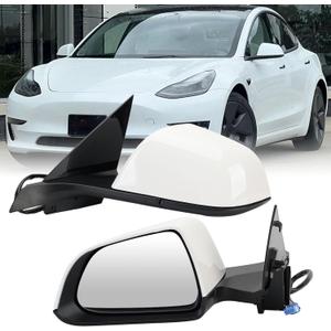 Left Driver Side Mirror Compatible with Tesla Model 3 2017-2023 Replacement 1592031-00-E, 159203100E Power Heated Memory 13 Pins (White)