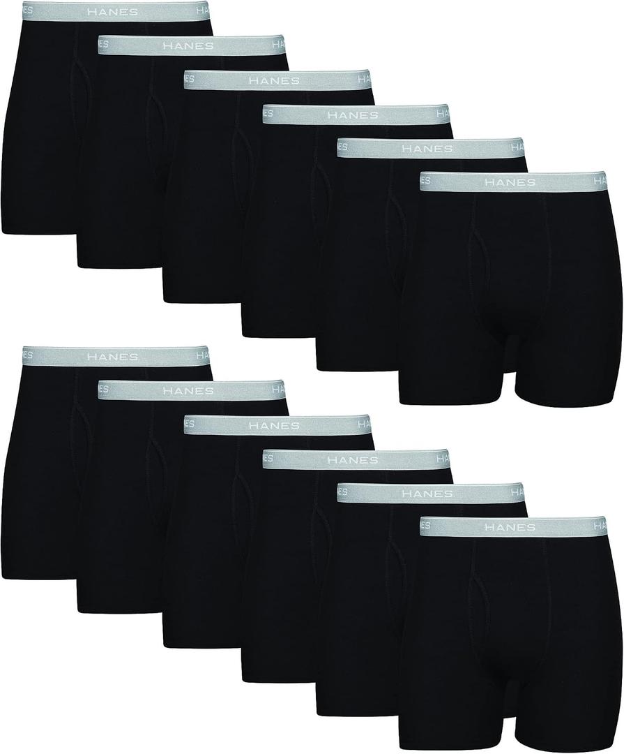 Hanes Mens Underwear Briefs, Cool Dri Moisture-wicking Cotton No-ride-up For Men, Multi-packs Boxer, 12 Pack - Black, Medium US