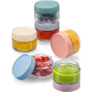NETANY 2oz Glass Salad Dressing Containers, 6-Pack Small Sauce Containers with Lids and Mini Condiment Cups Containers,To Go Glass Jars for Meal Prep Lunch box
