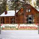 Western Christmas Decorations Yard Banner, Howdy Christmas Decorations Hanging Door Banner Patio Hanging Cowboy Banner for Holidays Party Decor