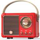 PRUNUS J-999 Retro Bluetooth Speaker,Vintage Decor,Mini Wireless Bluetooth Speaker,Cute Old Fashion Style Support USB/TF Card/AUX for Kitchen Desk Bedroom Office Party Outdoor(Exclusive Red)