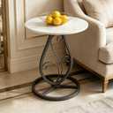 Round End Table Living Room, Small Side Table with Marble Top & Black Base
