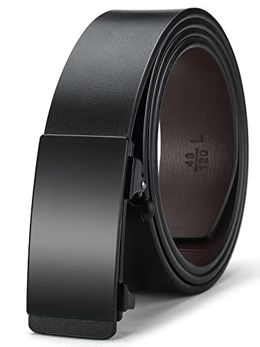Oyifan Black Belt Men, Genuine Leather Dress Designer Belts for men, Fashion Slide Ratchet Click Casual Mens Belt for Jeans, Size 42