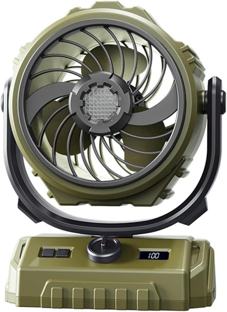 SAYTAY Camping Fan-270Automatic Oscillating Head and 300Manual Flip, Desktop Fan with 100 Speed Adjustable, 6000mAh Battery with 24 Hours Range, LED Light,Turbo Boosted Rapid Cooling (Green)