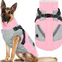 IECOii Dog Winter Coat with Harness Built in, Waterproof Windproof Dog Coats for Large Dogs, Thermal Fleece Lined Cold Weather Jackets with Zip, Outdoor Warm Snow Jacket Reflective, Pink, XLarge