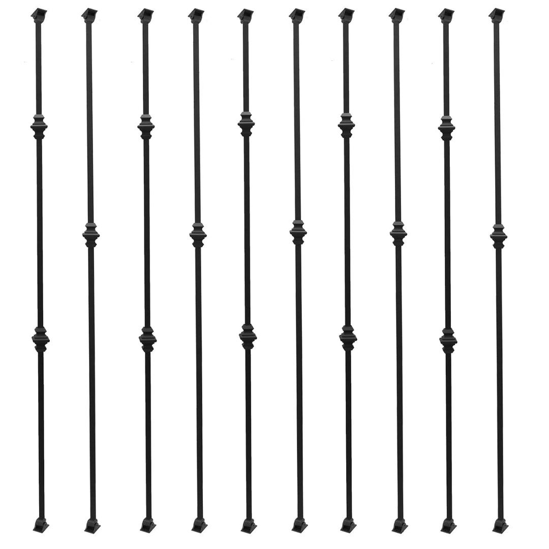 Sidasu 10-Pack Iron Balusters 1/2" Square Metal Stair Spindles, Hollow Double & Single Knuckle Design with 20 Swivel Shoes, Wrought Iron Staircase Balusters for Indoor & Outdoor Railing