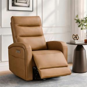 KISLOT Power Swivel Recliner Chair, Faux Leather Recliner 270° Rotation Modern Nursery Glider, Ergonomic Armrest & Side Storage Pocket, Comfortable Armchair for Living Room Bedroom & Nursery