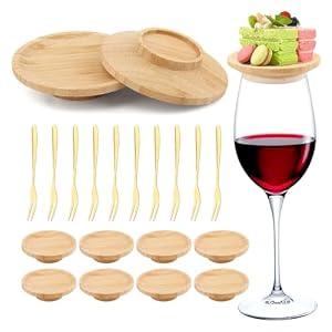 10pcs Wine Glass Charcuterie Topper Wine Glass Toppers, Bamboo Round Wines Glasses Charcuterie Board, Bamboo Appetizer Plates for Christmas Family Gatherings Bars Restaurants
