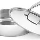 12 Inch Stainless Steel Frying Pan with Lid, Tri-ply Stainless Steel Saute Pan 5.5 QT, PFOA & PTFE Free Induction Compatible Cooking Skillet, Dishwasher & Oven Safe Up to 600 Large Capacity Cookware