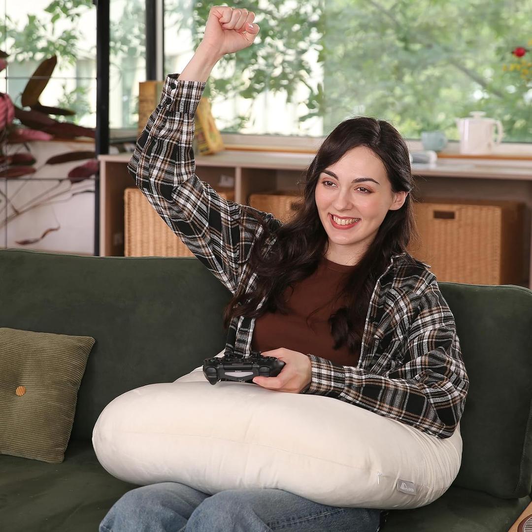 Ergonomic U-Shape Gaming & Lap Pillow - Crochet Pillow & Reading Support Pillow with Arm Relief, Comfort for Gamers, Crafters & Book Lovers (Beige)