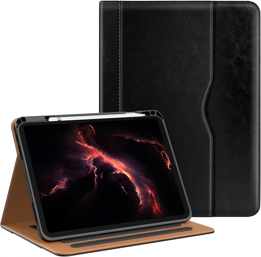OKP Case for iPad 11-inch (A16) 2025 / 10th Generation 2022, for ipad 11th /10th 10.9 inch with Multi-Angle Viewing PU Leather Stand Cover with Pencil Holder & Pocket, Auto Sleep/Wake, Black