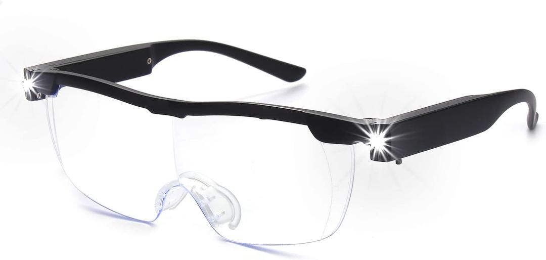 OKH 200% Magnifying Glasses with Light, Rechargeable LED Lighted Magnification Eyeglasses, Anti Blue Light, Bright Sight Hands Free Magnifier for Close Work, Craft, Jewellers, Reading, Hobby