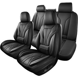 HChengkikz Car Seat Covers Full Set, Full-Wrap Waterproof Faux Leather with Memory Foam Lumbar Support, Airbag Compatible, Universal Fit for SUV Truck Pickup Sedan (Black)