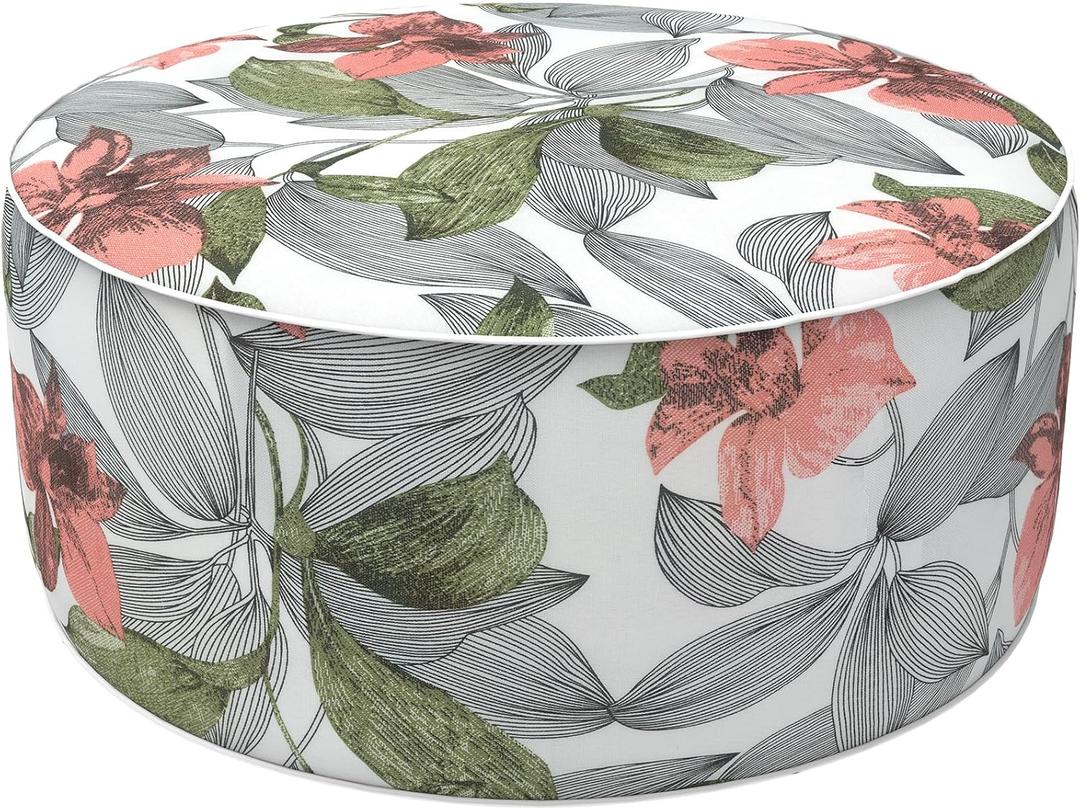 LVTXIII Outdoor/Indoor Inflatable Footrest Stool, All Weather Patio Round Ottoman, Portable Fluffy Pouf for Patio Garden, Camping or Home Decoration, 21x21x9, Clemens Noir Pink