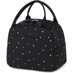 Bluboon Lunch Bag for Women Men Cute Lunch Tote Bags Reusable Insulated Lunch Box Large Capacity Reusable Insulated Cooler for Work Picnic or Travel (Polka Dot Black)