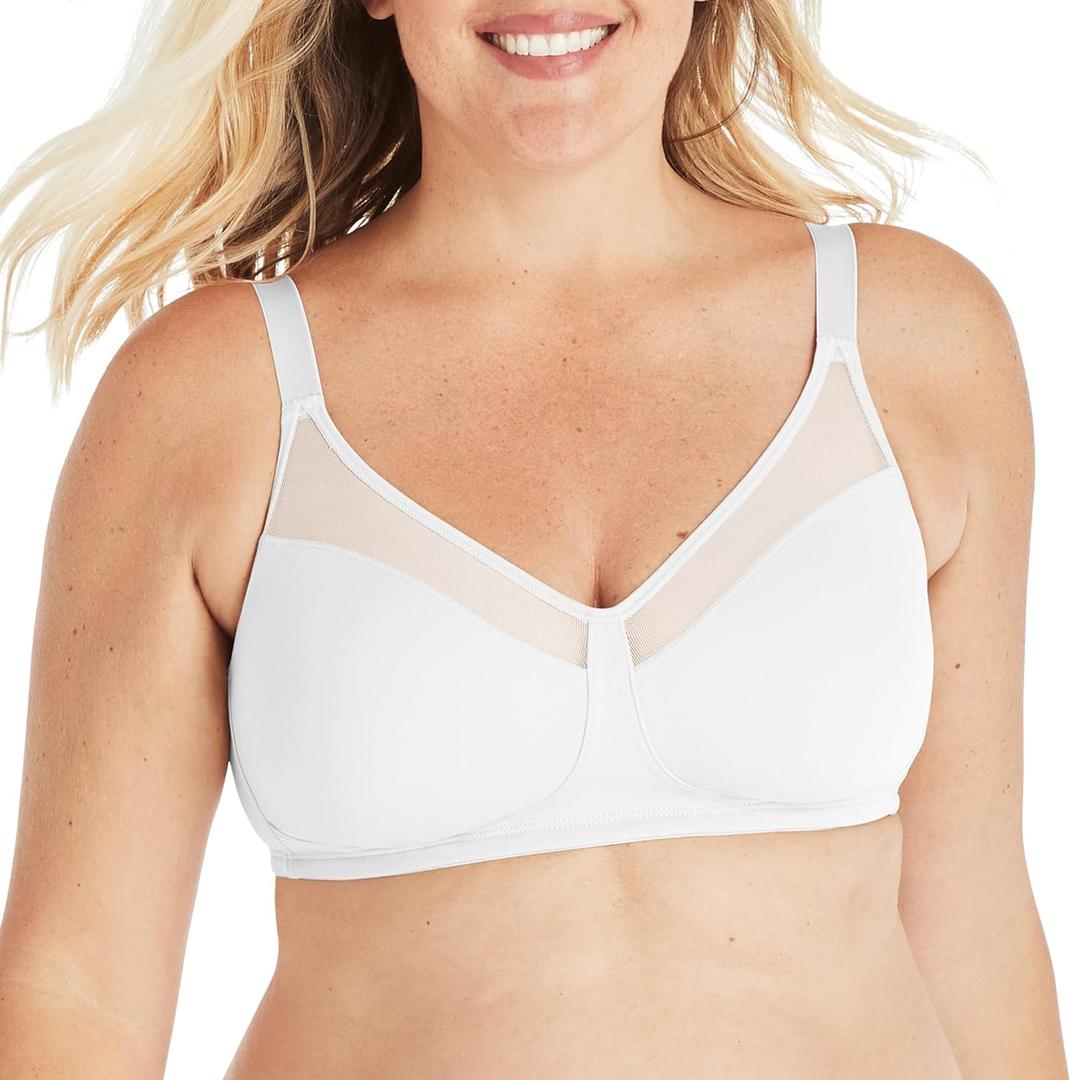 Playtex Women's 18 Hour Minimizer Smoothing Full-Coverage Wireless T-Shirt Bra with Mesh Trim (White)
