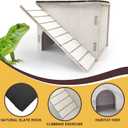 Large Bearded Dragon Basking Platform,Wooden Reptile Hide Cave with Slate Rock Climbing Ramp Tank Accessories for Leopard Geckos,Lizard,Snake,Tortoise (Medium)