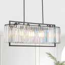 Majhoiw Rectangle Black Crystal Chandeliers for Dining Room, Modern 4-Light Kitchen Island Light Fixture Over Table, 33" Linear Hanging Pendant Lighting for Pool Table Entryway Foyer Hallway