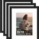 KINLINK 8x10 Picture Frame Black Wood Set of 4, Wooden Photo Frame Matted 5x7 with Plexiglass for 5x7 with Mat or 8x10 without Mat for Table and Wall Display