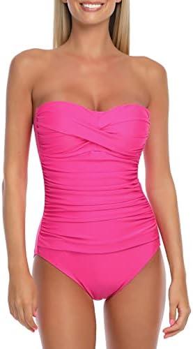 RELLECIGA Women's Tummy Control One Piece Swimsuit Bandeau Strapless Bathing Suits Size L