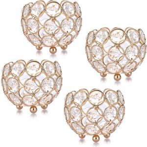 OwnMy 4PCS Gold Crystal Bowl Tealight Holders Small Round Votive Candle Holders, Gold Crystal Tea Light Candle Lanterns Candle Stands for Dining Table Centerpieces Wedding Decors