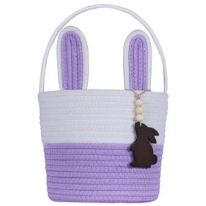 Easter Basket Empty Easter Basket for Girls Easter Baskets for Kids Boys Girls with Bunny Tag Egg Gifts Toddler Teens Babys First Easter with Handle Purple