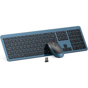 Wireless Keyboard and Mouse Combo - Full Size Slim Thin Wireless Keyboard Mouse with Numeric Keypad 2.4G Stable Connection Adjustable DPI, Black & Blue