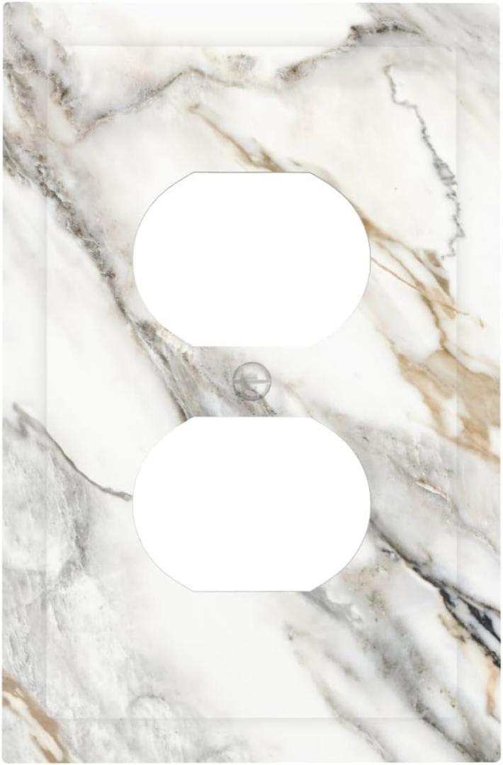 White Grey Marble Outlet Covers Decorative Gray Light Switch Cover Wall Plate Electrical Faceplate Lightswitch Electric for Bedroom Kitchen Bathroom Size 5" X 3"