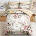 Nesker 7 Pcs Comforter Set King Size, Vintage Flower Summer Bedding Set for Kids and Adults, Rose Floral Shabby Chic Bed Sheet Sets with Fitted Sheet 2 Pillowcases & 2 Shams