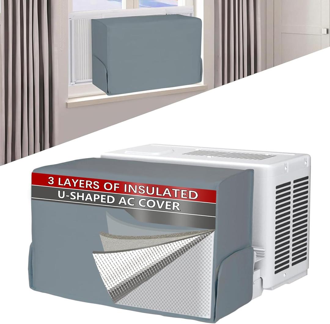 Air Conditioner covers for inside 20"W x 14"H x 6"D Compatible with Midea Window Air Conditioner 8000/10000/120000 BTU, 3 Layers Insulation AC Cover Compatible with Midea U shaped AC Unit, Grey 