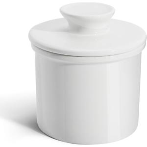 Sweese French Butter Dish - Butter Crock for Counter with Water Line for Fresh Spreadable Butter - French Butter Keeper with Lid - Housewarming Gift For The One Who Has It All - White