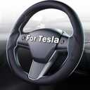Steering Wheel Cover for Tesla Model 3 (2017-2023) / Model Y (2020-2024),Anti-Slip,Comfortable Grip, Breathable,Customized for Tesla Model 3/Y Accessories,Nappa Black