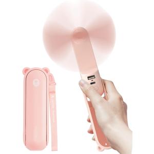 JISULIFE Handheld Fan with 4500 mAh Powerbank Max 37 Hours Runtime, Pocket Portable Battery Operated or USB Powered Folding Personal Fan, 3 Speeds, Gifts for Women Men Kids Gift for Festival-Pink