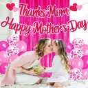 Happy Mothers Day Decorations Thanks Mom Happy Mother's Day Banner Heart Love Themed Party Decor for Women Happy Mother's Day Rose Red Foil Curtains Backdrop Balloons Celebration Supplies