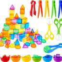 Bbiamsleep 76 Pcs Counting 3D Geometric Solids Colorful Plastic Geometric Shape Light Table Manipulative Counting Sorting Sensory Bin Filler Fine Motor Skills for Light Table Sorting Counting Training