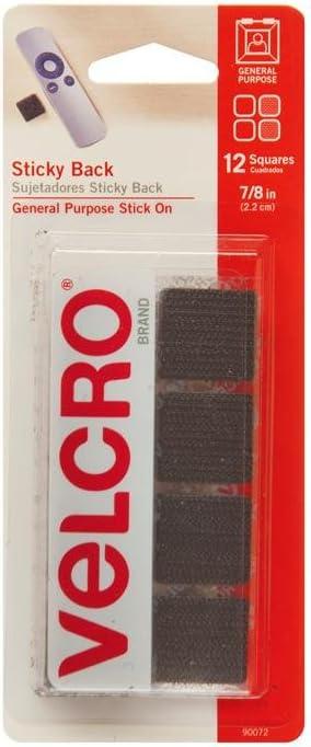 Velcro Sticky-Back Hook & Loop Fasteners Strip,SQ,STK-BCK,12/PK,BK (Pack of 50)