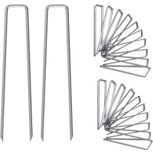 12 Inch Galvanized Garden Landscape Staples Stakes, 25 50 100 PCS Anti-Rust Garden Staples Tent Ground Stakes U-Shaped Landscape Pins for Secure Lawn Fabric, Decoration (100, 12 Inch)