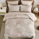 DJY Beige Floral Comforter Set King Size, Branch Botanical Bed in a Beg 7 Pieces Floral Bedding Set, Soft Microfiber Reversible Comforter Set for All Season, 90''x90''