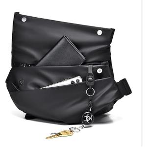 Sling Bag for Men, Fashion Cross-Body Bag Mens Small Travel Backpack with Water Bottle Holder Casual Daypack for Hiking Black
