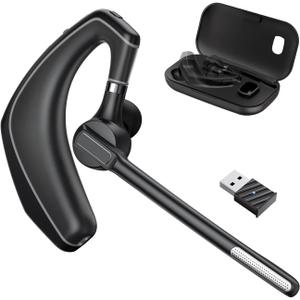 Wireless Bluetooth Headset for Work With Built-in Microphone 500mAh Charging Case USB Dongle Call Noise Canceling Mic for PC Computer, Laptop, Cell Phones, Remote Work, Call Center, Trucker Work