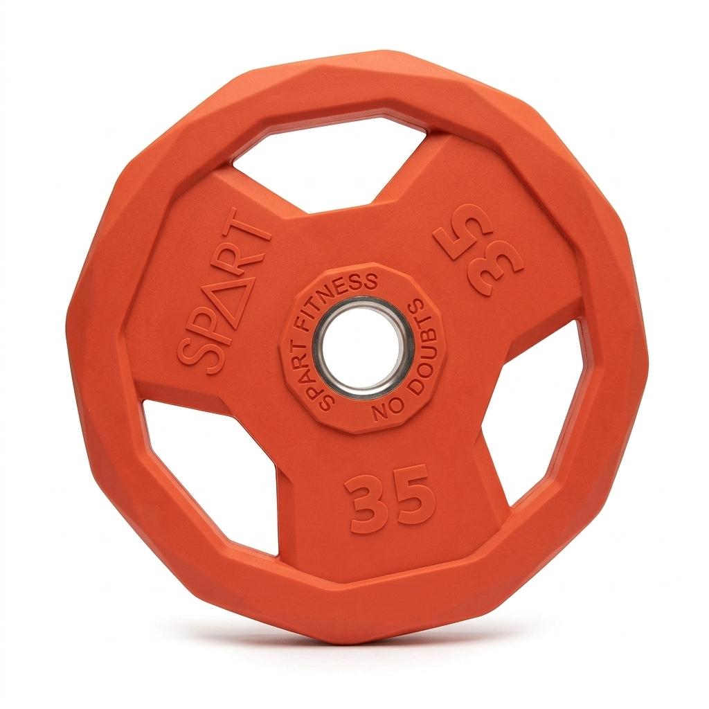 SPART Color Coded Weight Plate 2-Inch Rubber Coated Olympic Grip Plate for Barbell, Solid Cast Iron Weight Plates for Strength Training, Weightlifting, Crossfit, Home Gym, 35LB