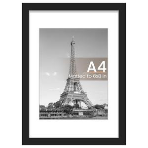 upsimples A4 Picture Frame, Display Pictures 6x8 with Mat or 8.3 x 11.7 Without, Wall Hanging Photo Frames, Black, 1 Pack
