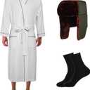 Hillban 3 Pcs Christmas Cousin Costume Men Vacation Outfit Waffle Knit Robe Trapper Hat Crew Sock for Winter Xmas Party