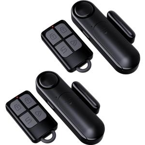 Window and Door Alarm When Opened for Kids Safety/Home Security, 2 Pack Sliding Door Sensor Alarms with Remote for Dementia,Burglar Alert for Business/Garage/Apartment Entry,Back/Front/Pool, Black