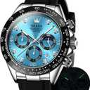 OLEVS Men's Watches Chronograph Multifunction Sport Silicone Luxury Diamond Moon Phase Quartz Male Watch Waterproof Wrist Watch (Blue)